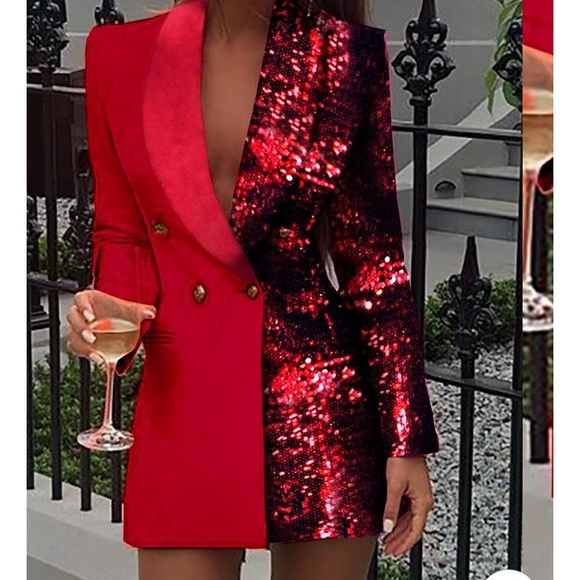 red sequin blazer dress